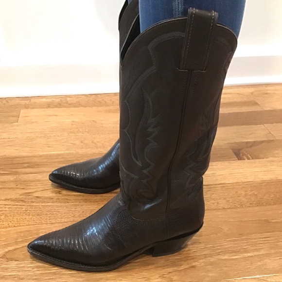 SALE❗️JUSTIN CHOCOLATE IGUANA LIZARD NARROW TOE - Picture 9 of 16